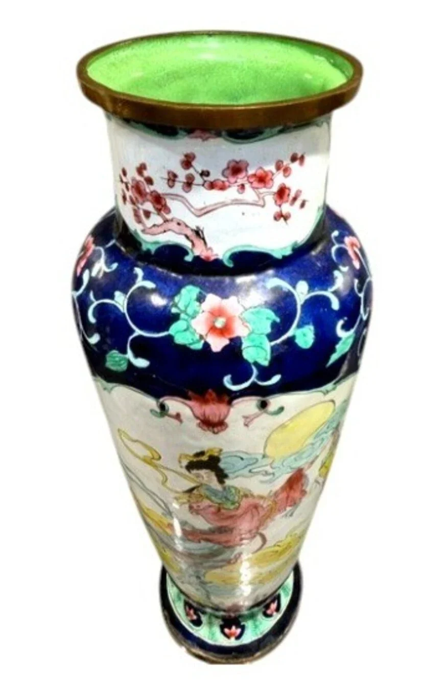 Vintage Chinese Cloisonne Enamel Celestial Maiden Feitian Vase 12